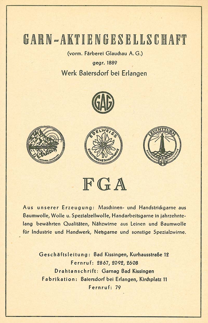 Garn AG Anzeige von 1953