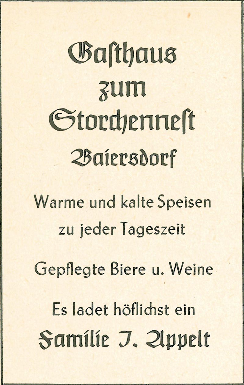 Anzeige Gasthaus zum Storchennest 1953